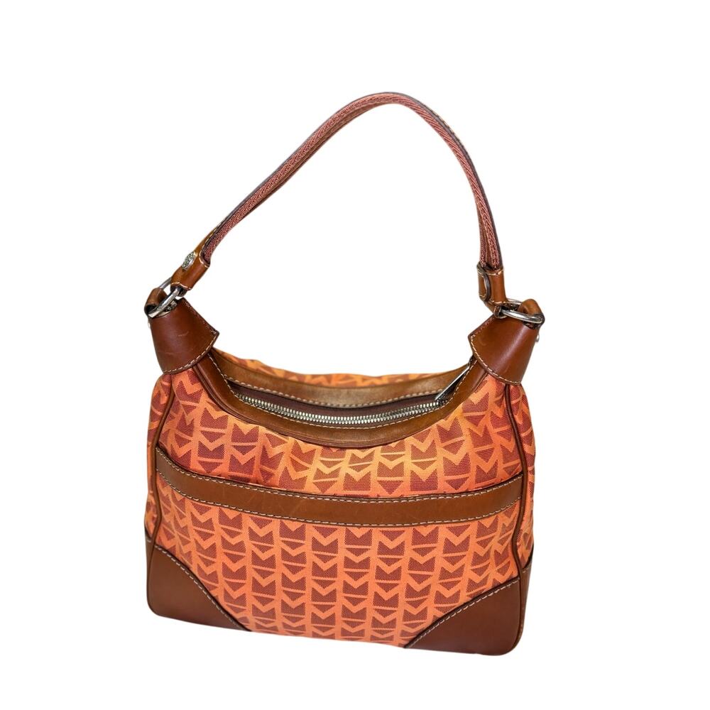 Michael Kors Orange Monogram Canvas Leather Trim Hobo Shoulder Bag